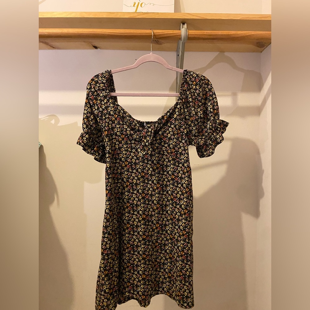 Mimi Chica Tie Front Black Floral Mini Dress with Pockets